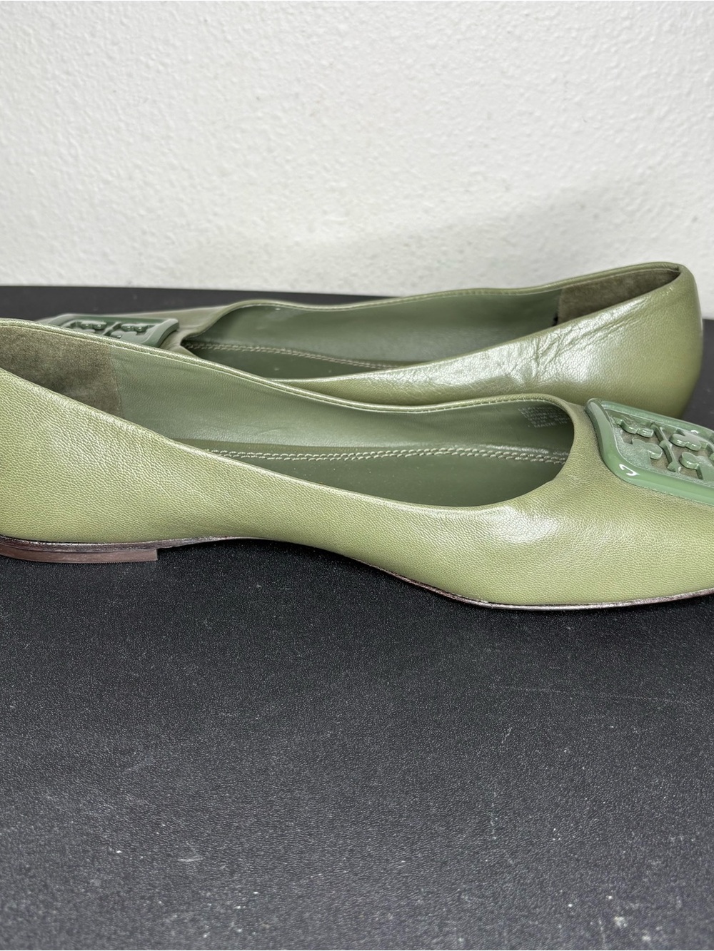 Tory Burch Georgia Square-toe Flat Green Smooth Ballet Flats Green Sz 9.5 M - Picture 7 of 9